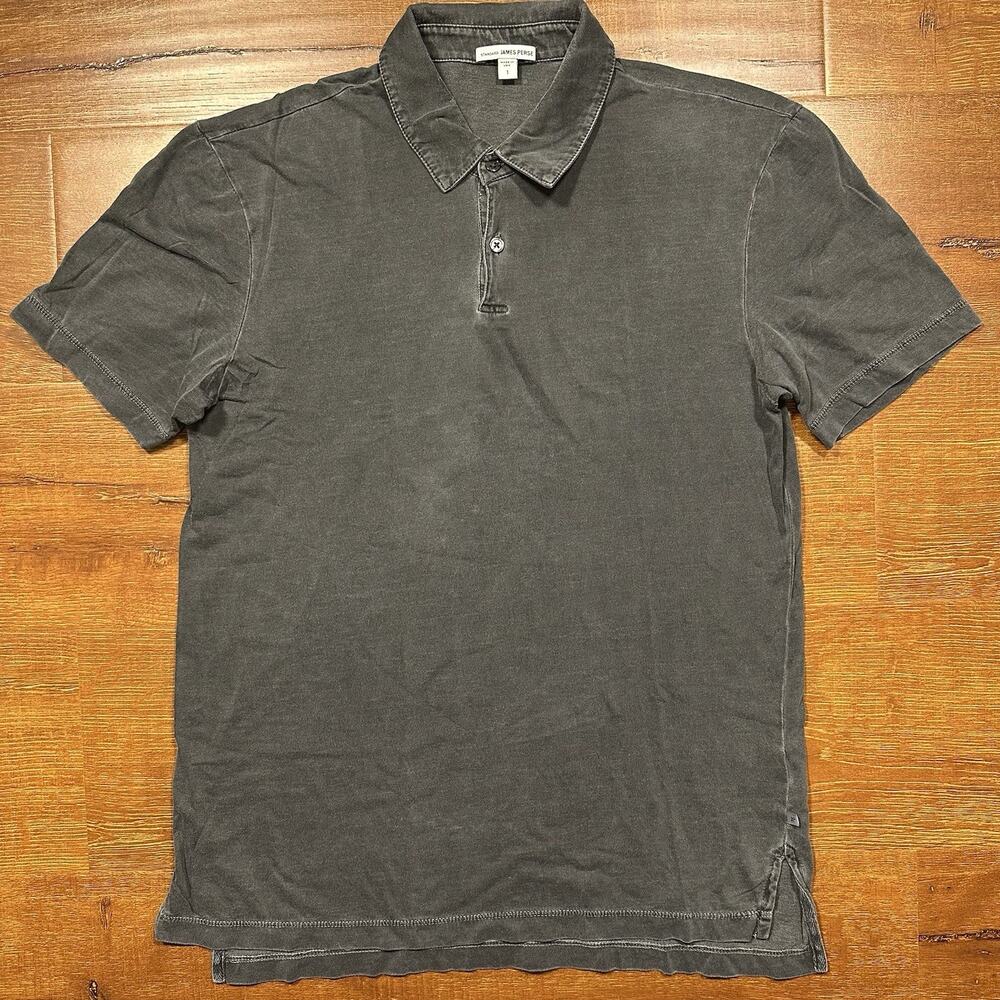 James Perse Polo Shirt Mens 1 S Charcoal Gray Black Acid Wash USA Made Supima
